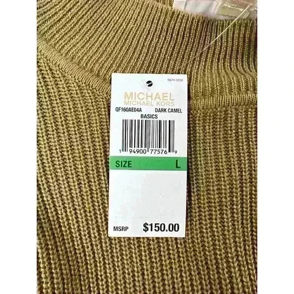 NEW! MICHAEL Michael Kors Women's L Faux Fur Cuff Sweater In Dark Camel NWT $150 - Picture 2 of 3
